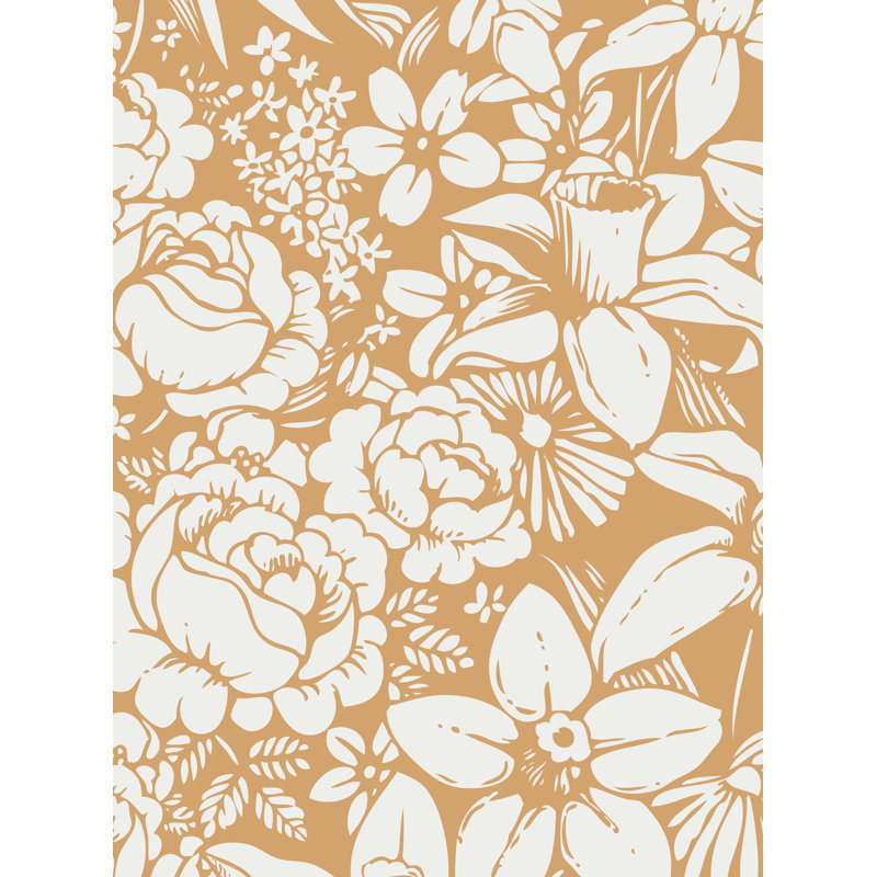 Panneau de papier peint adhésif Kathi Flower Land, Jaune, L 18 pi x l 2 pi