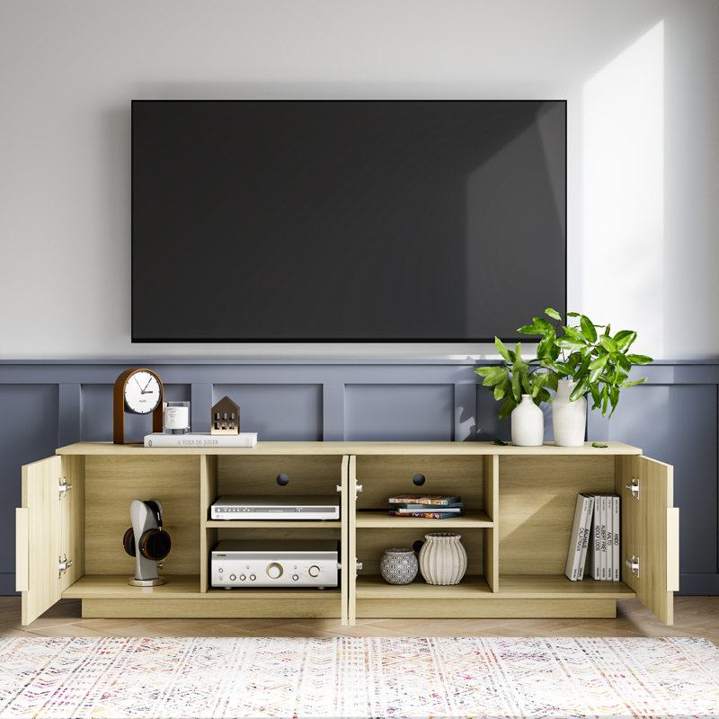 TV Stand with LED for TVs up to 75", Light Yellow Wood
