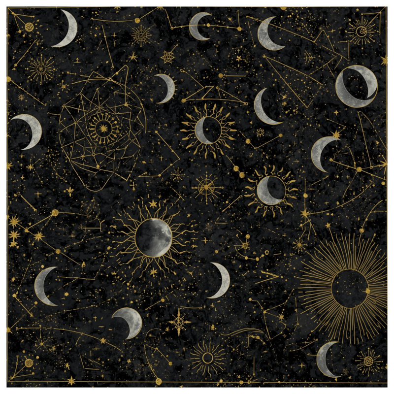 Tapisserie murale "Céleste soleil lune constellations" - Astrologie murale, H 68 po x l 80 po avec 4 œillets