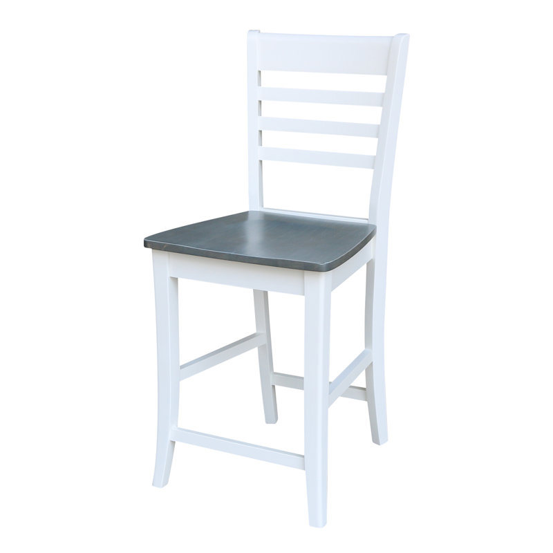 Guzik Solid Wood Counter Stool, White/Heather Gray