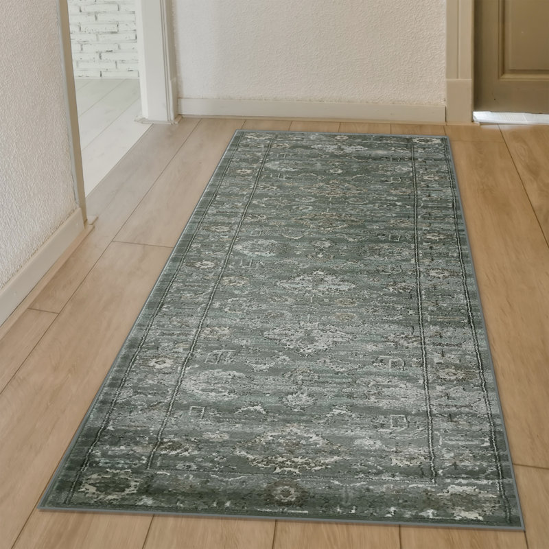 Oriental Green Area Rug, Runner 2'2" x 7'7"