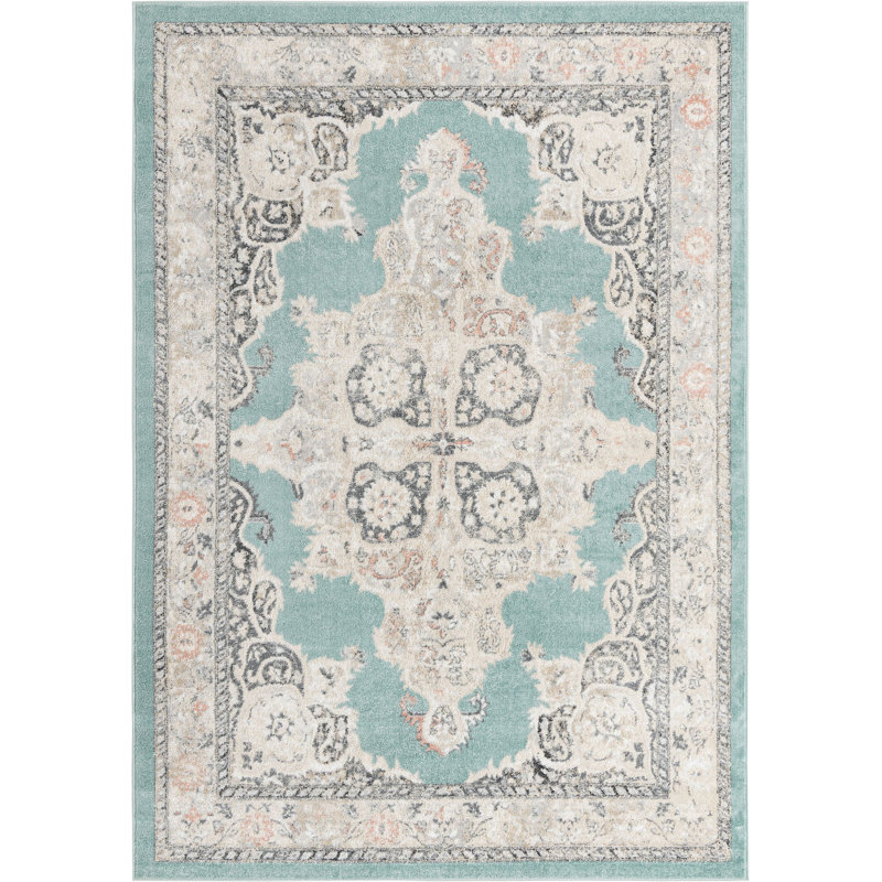 Tapis traditionnel bleu clair, Rectangle 7 pi x 10 pi