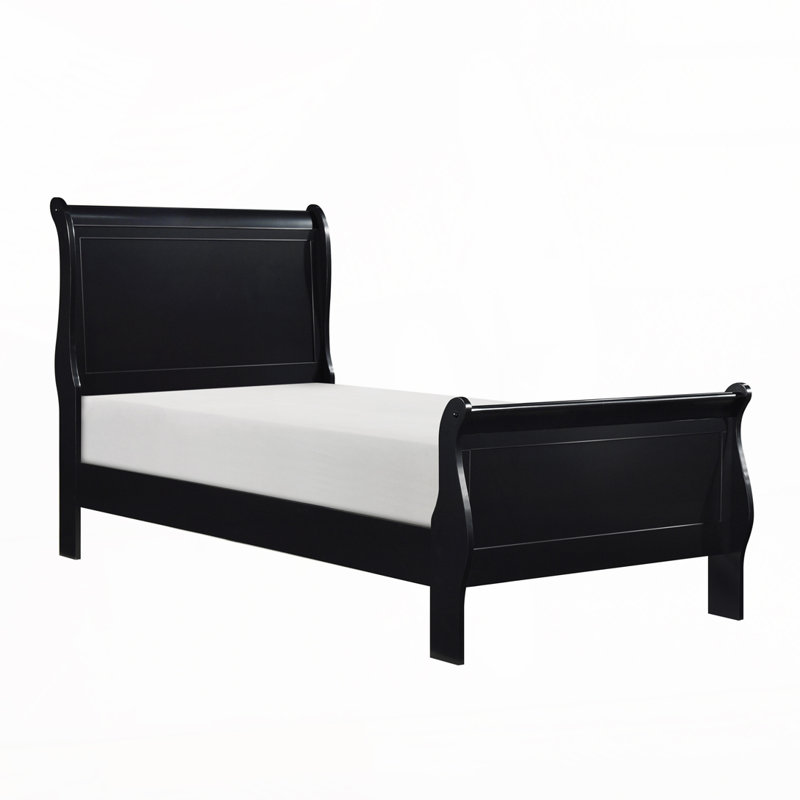 Rustic Wooden Panel Bed, Twin, Black