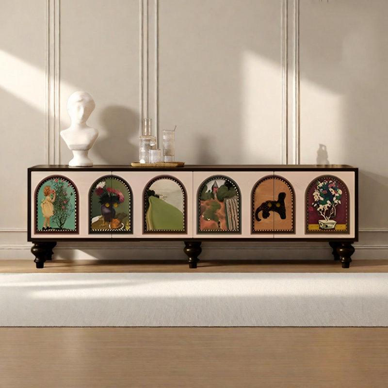 Meuble télé en bois de pin style français, H 21,65 po x L 78,74 po x l 15,75 po