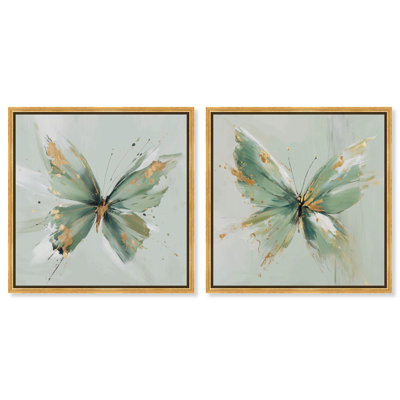 Ethereal Gold Butterflies Canvas Print Bathroom Wall Art Set by Art Remedy, Gold Frame, 12 x 12