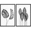 Petit duo de feuilles de forêt, illustrations de plantes florales, art moderne, panoramique, noir et blanc-101752450