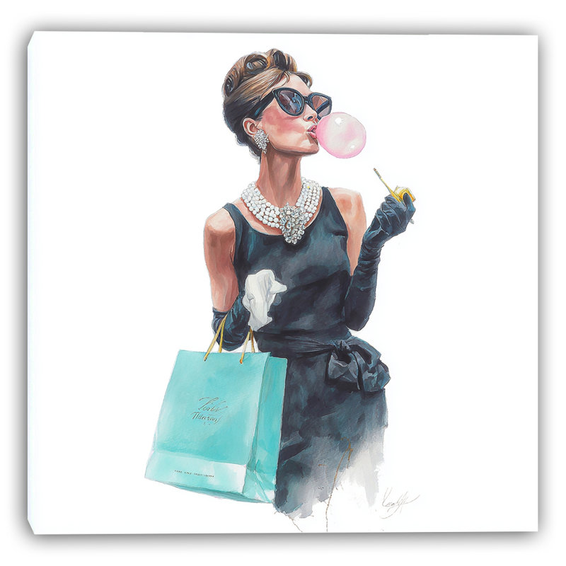 Art chic sur toile tendue avec lunettes de soleil et sacs à provisions, H 20 po x l 20 po