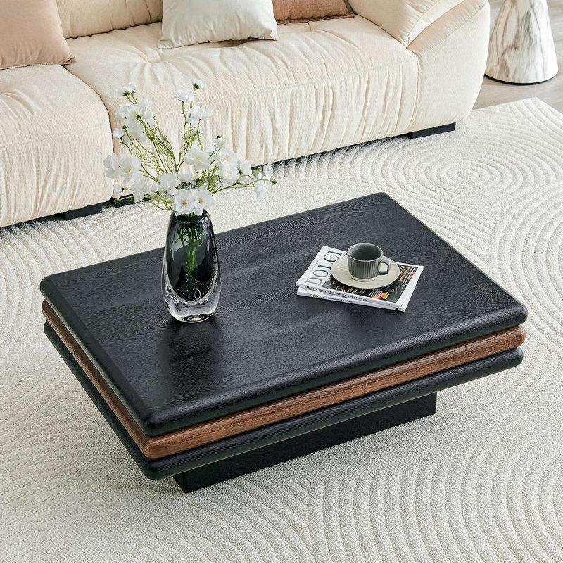 Table basse moderne à 3 niveaux empilable rectangulaire, panneau de fibres à densité moyenne avec placage de bois, table d'appoint pour le salon