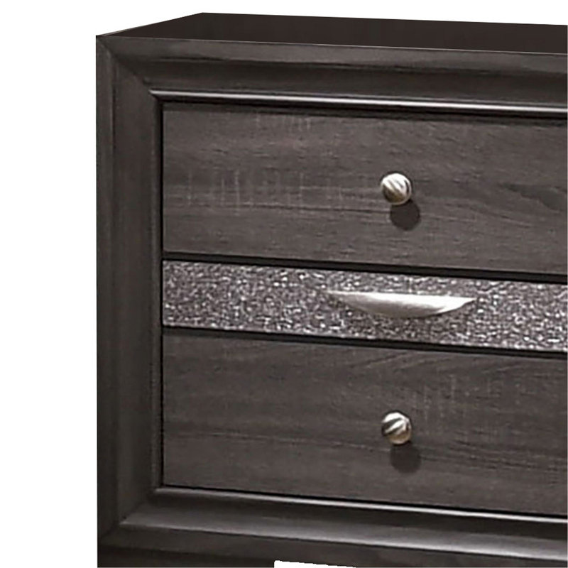 Table de chevet en bois avec 2 tiroirs et 1 tiroir à bijoux, gris et argent