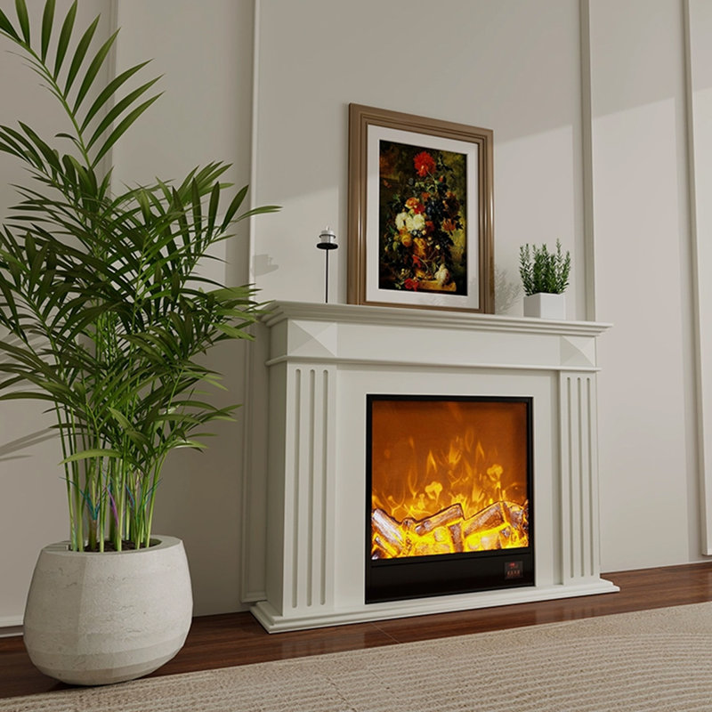 Foyer électrique en bois massif beige, H 39,37 po x l 39,37 po x P 11,81 po