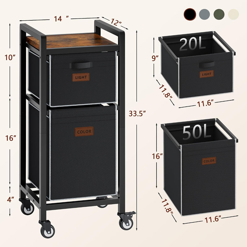 Panier à linge avec tablette, organisateur de panier à linge de 70 L, trieur à linge à 2 compartiments pour l'organisation de la buanderie
