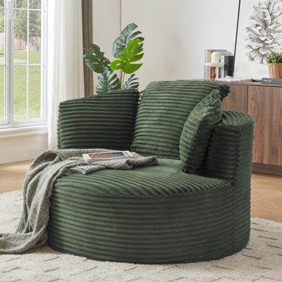 55'' Round Corduroy Lounge Chair, Deep Seat Boneless Foam Accent Chair With 3 Pillows