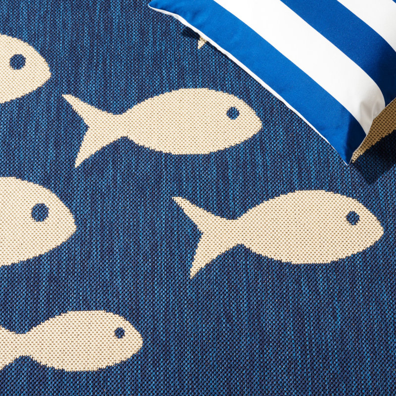 Tapis intérieur / extérieur bleu marine / beige Avani, Tapis de couloir 2 pi 3 po x 6 pi 7 po