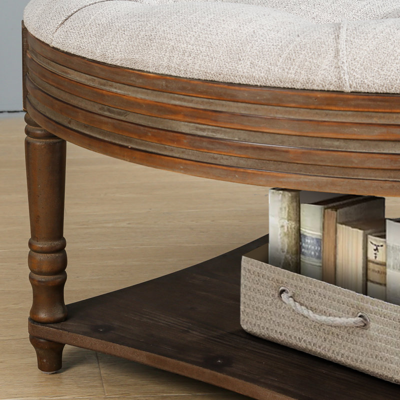 Grande table basse ronde avec repose-pieds imperméable avec rangement en bois, Gris clair