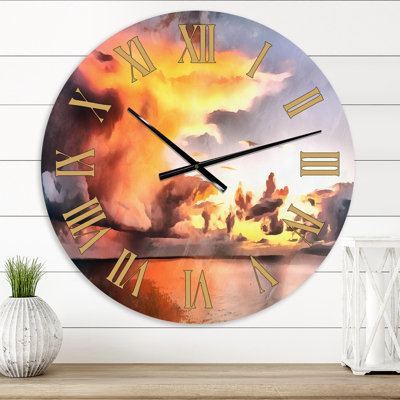 Golden Sunset at Rocky Coastline - Horloge murale traditionnelle