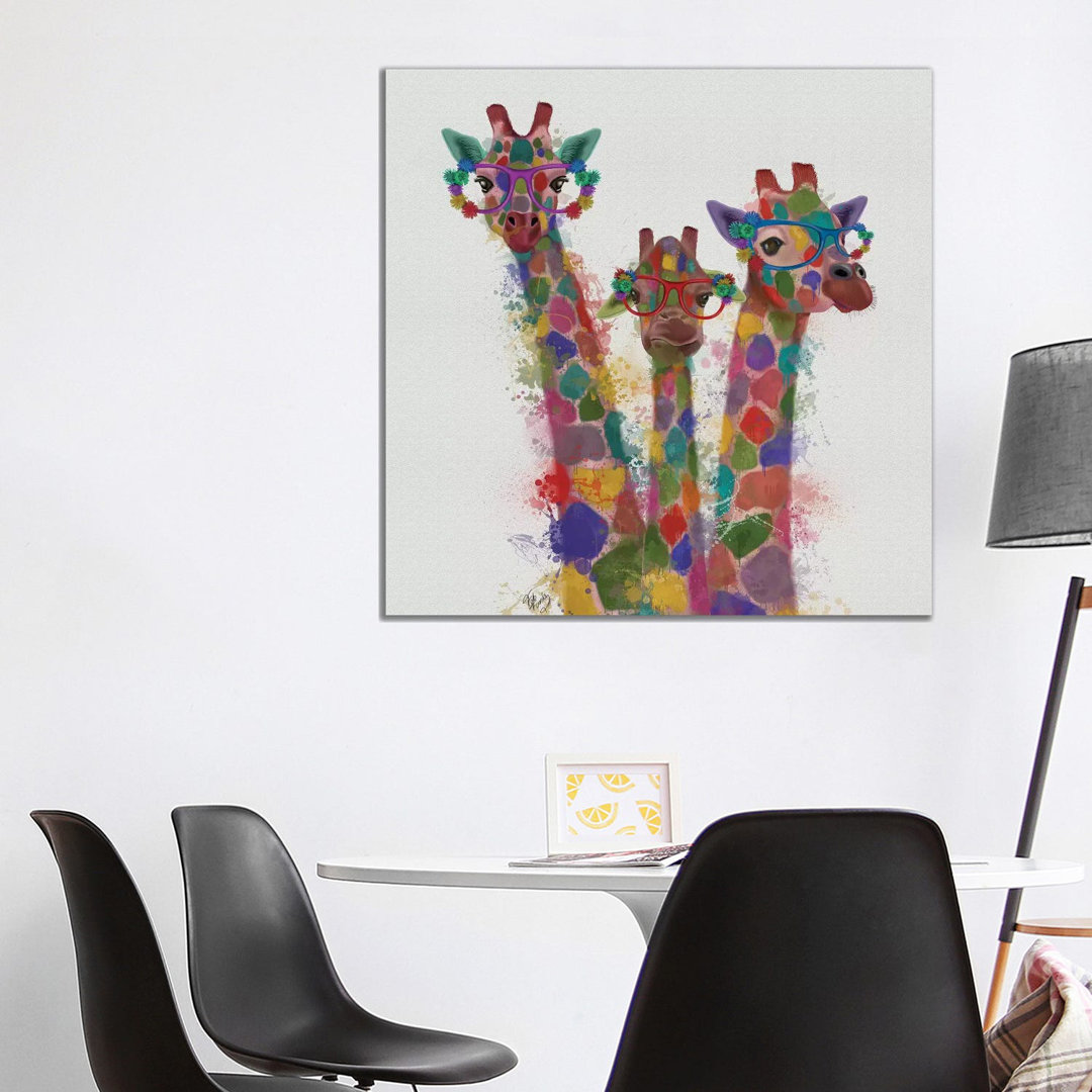 Rainbow Splash Giraffe Trio by Splash Giraffe Trio - Wrapped Canvas Print