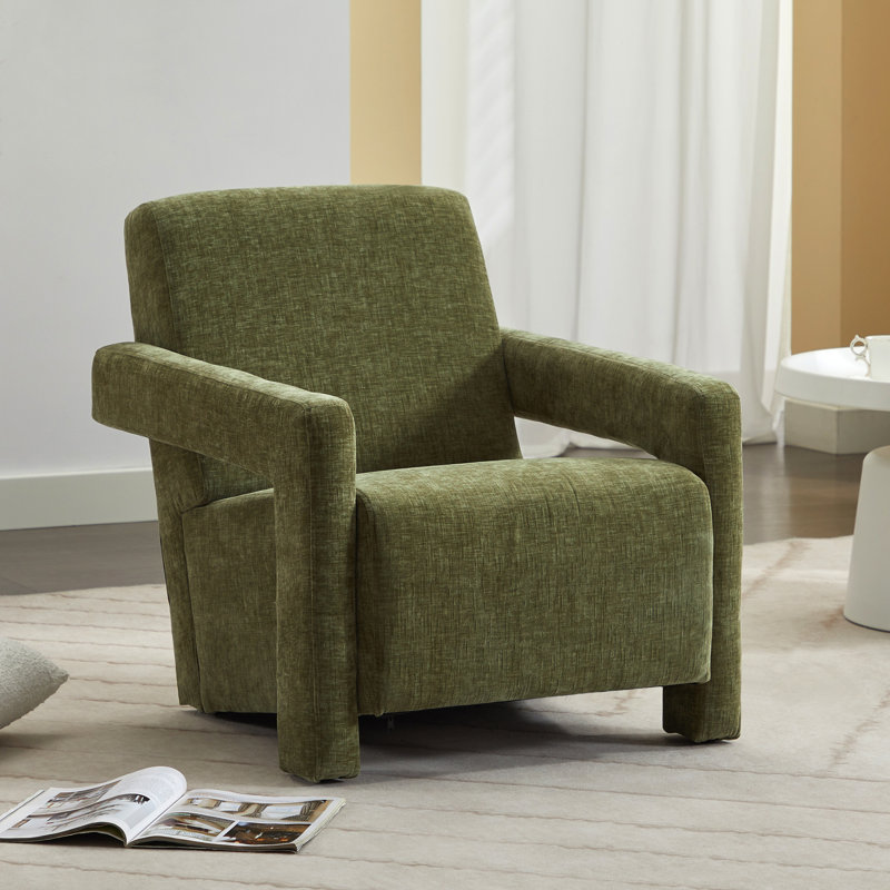 Fauteuil d'appoint rembourré en chenille Castillon Modern, Chenille verte