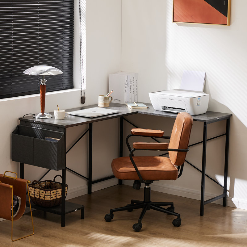 Bureau d'ordinateur en L H 50 po Hussan, Support gris