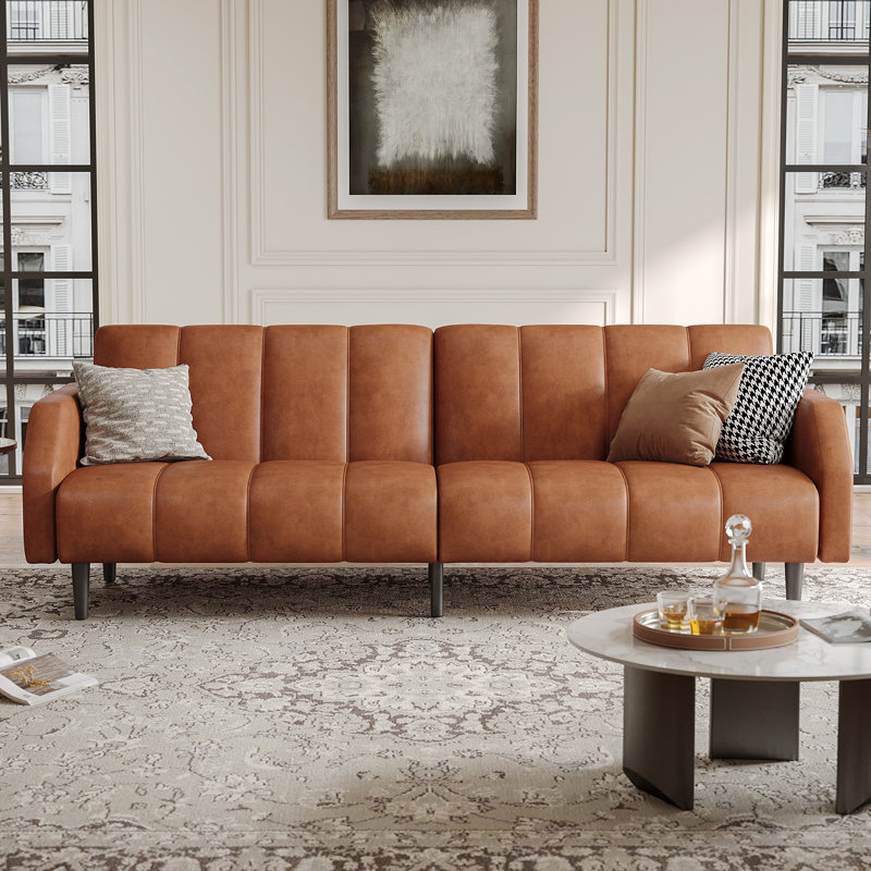 Fabry 77.56" Faux Leather Convertible Sofa