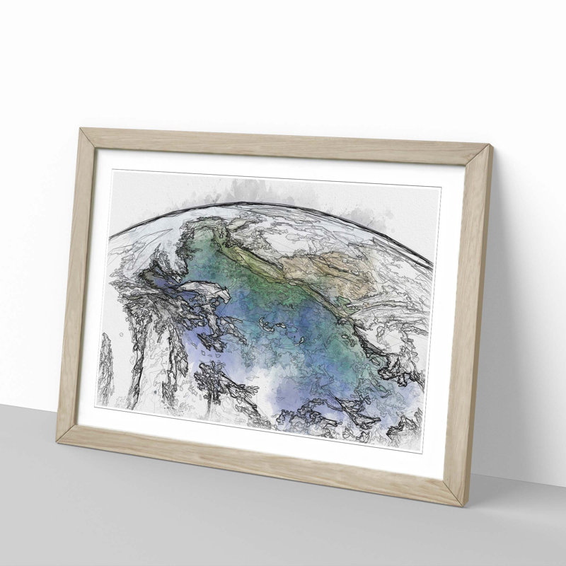 View of Planet Earth in Abstract - Picture Frame Graphic Art Print, 50cm H x 76cm W x 2cm D, Oak
