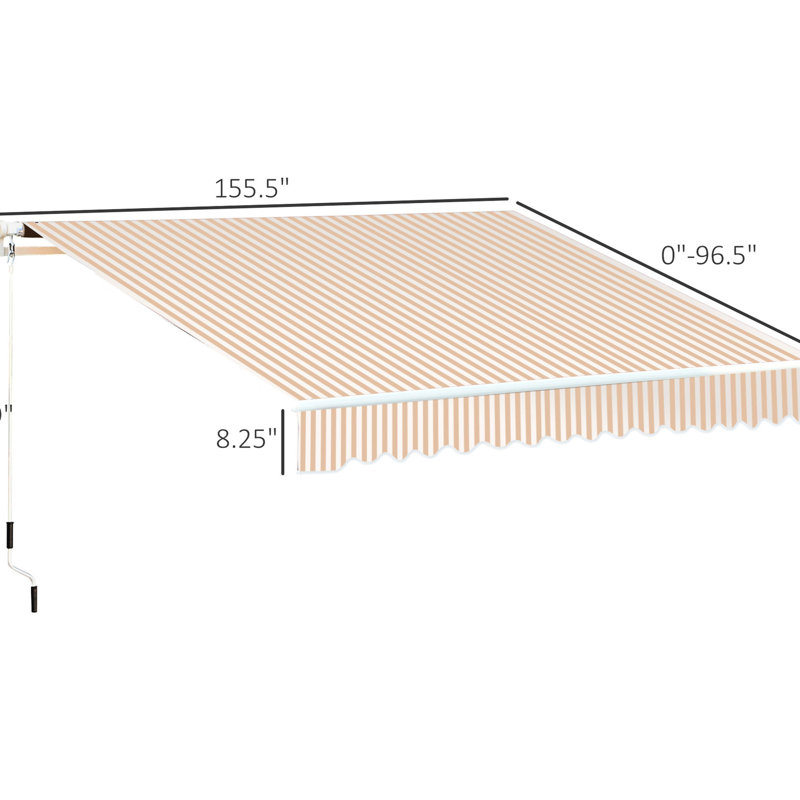 13' X 8' Deck Balcony Awning - Retractable, & Water Resistance, Manual Crank, Aluminum Frame, Beige Retractable Patio Awning, Sunshade With Crank Operation, , Frame For Window, Stripes