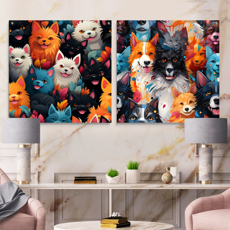 Ensemble de 2 pièces d'art mural en verre Playful Dog, H 16 po x l 33 po