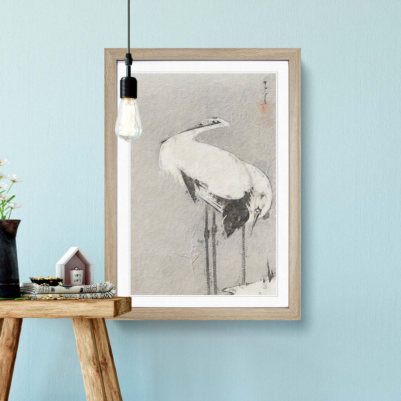 Two Cranes by Ito Jakuchu - Picture Frame Painting Print, 48cm H x 36cm W x 2cm D, Oak Framed