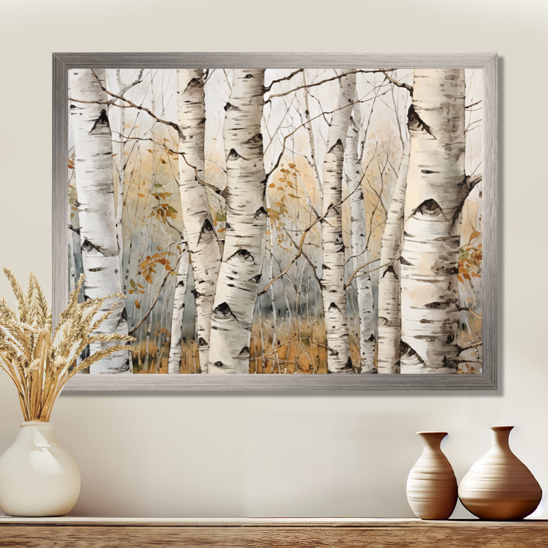«Beige Silver Birch Tree Beauty III - Tree Birch», reproduction sur toile, H 30 po x l 40 po x P 1,5 po, Cadre simple argenté