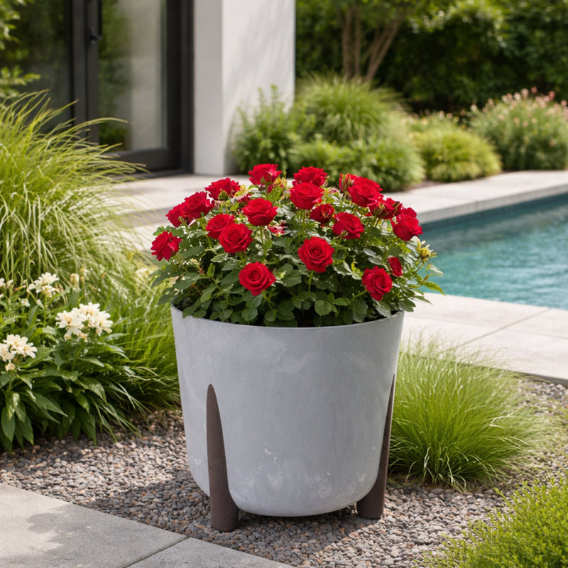 Telisha Planter Contemporary Concrete Effect Recycled Garden Pot, 28.5cm H x 30cm W x 30cm D, Grey