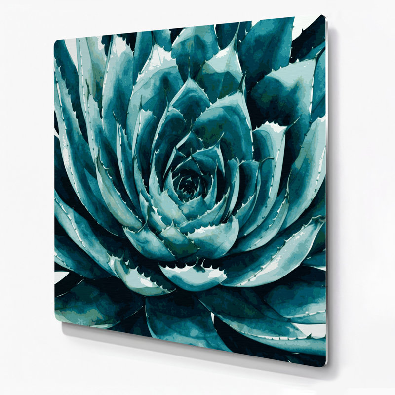 Art mural en métal vert botanique agave, H 12 po x l 12 po