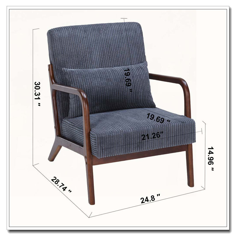 Chaise d'appoint moderne, fauteuil avec fauteuils et coussin, Antique Dark Grey