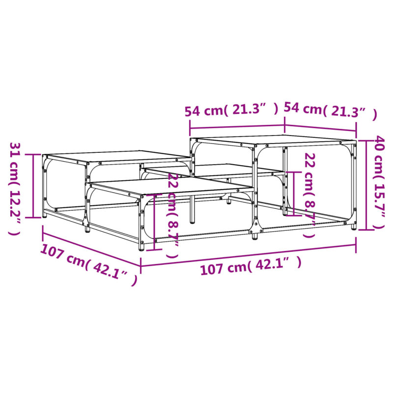 Hovis Four Leg Coffee Table, 40cm H x 107cm W x 107cm D, Black