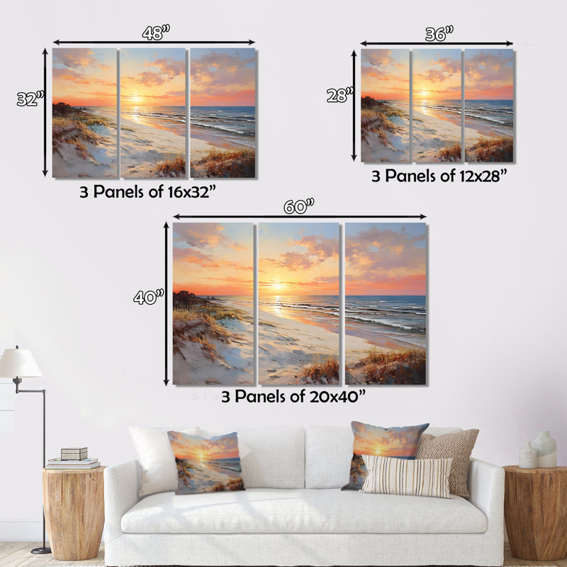 Coucher de soleil sur la plage, H 40 po x l 60 po x P 1 po