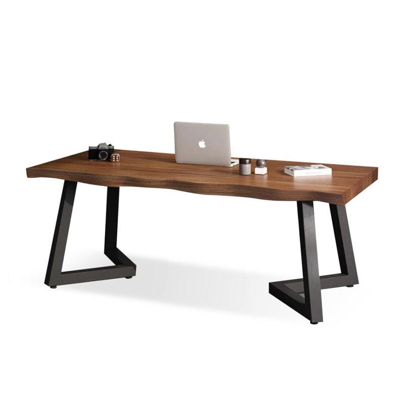 Bureau rectangulaire en bois massif brun noyer + noir, H 29,53 po x l 55,12 po x P 27,56 po