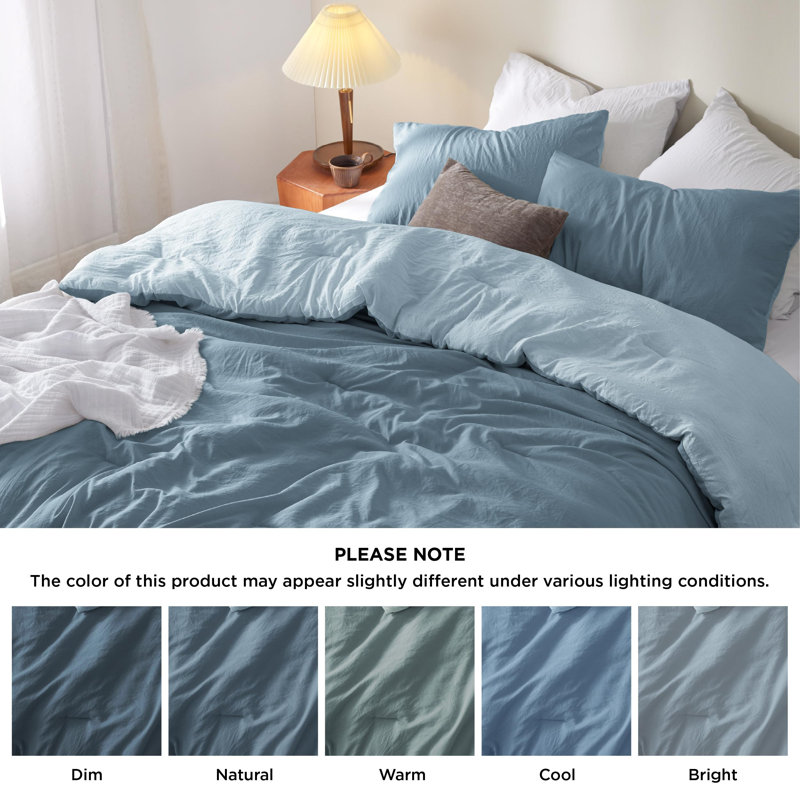 Bedsure Reversible Prewashed Comforter Set, Mineral Blue/Sky, Queen Comforter + 2 Standard Pillowcases