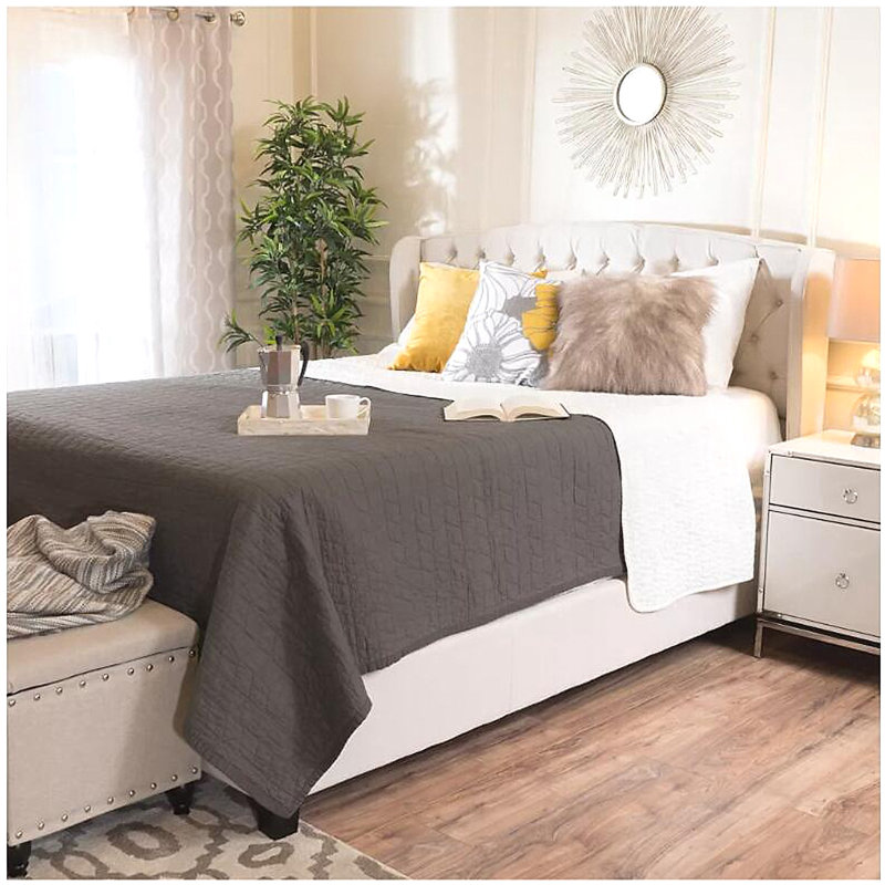 Upholstered Wingback Bed,Queen, Ivory