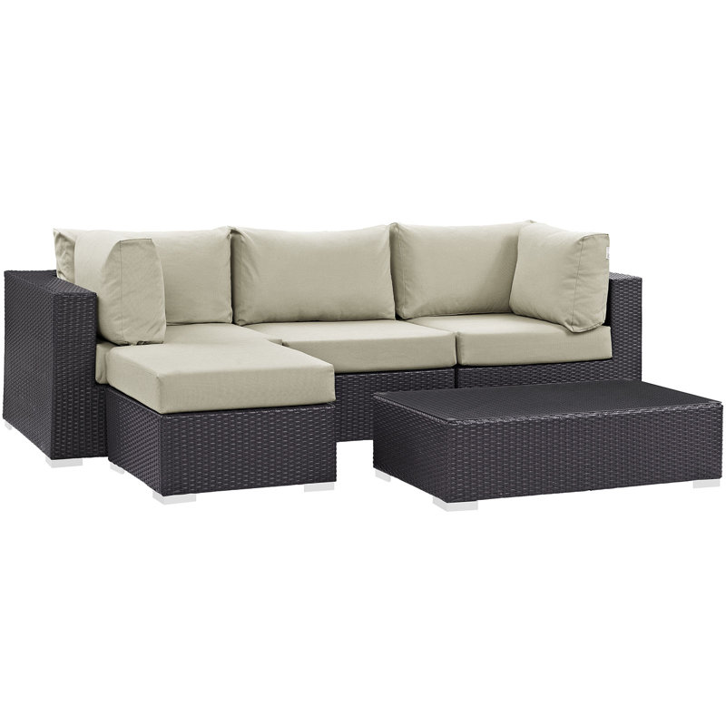 Convene 5 Piece Rattan Sectional Seating Group with Cushions, Beige