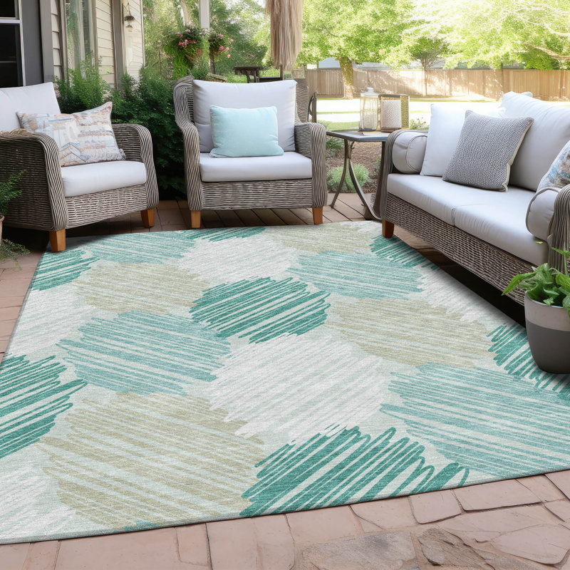 Tapis bleu sarcelle lavable à la machine intérieur / extérieur Xhevrie, Rectangle 5 pi x 7 pi 6 po