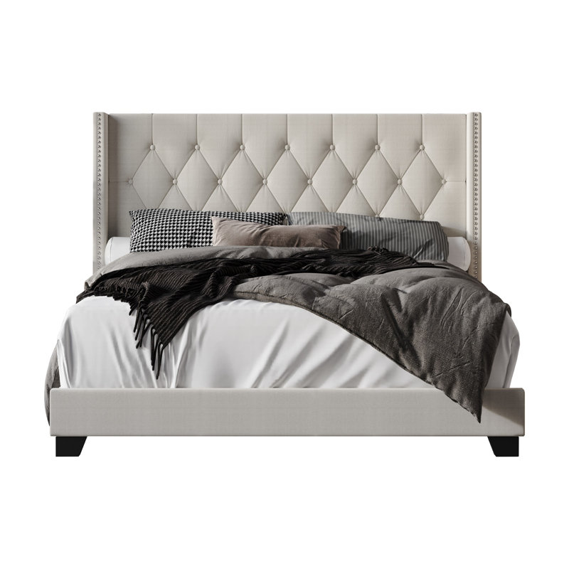 Amberlee Upholstered Wingback Bed, Warm Gray, Full