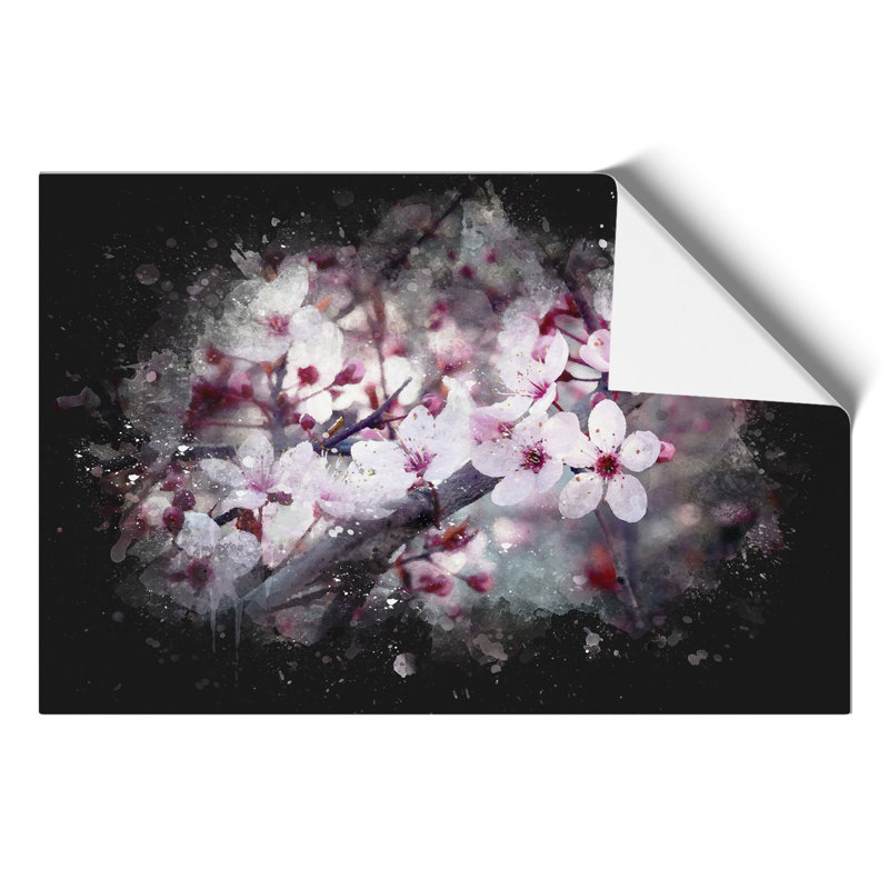 Pink Cherry Blossom Flowers Paint Splash - Frameless Print, 30cm H x 42cm W x 0.1cm D