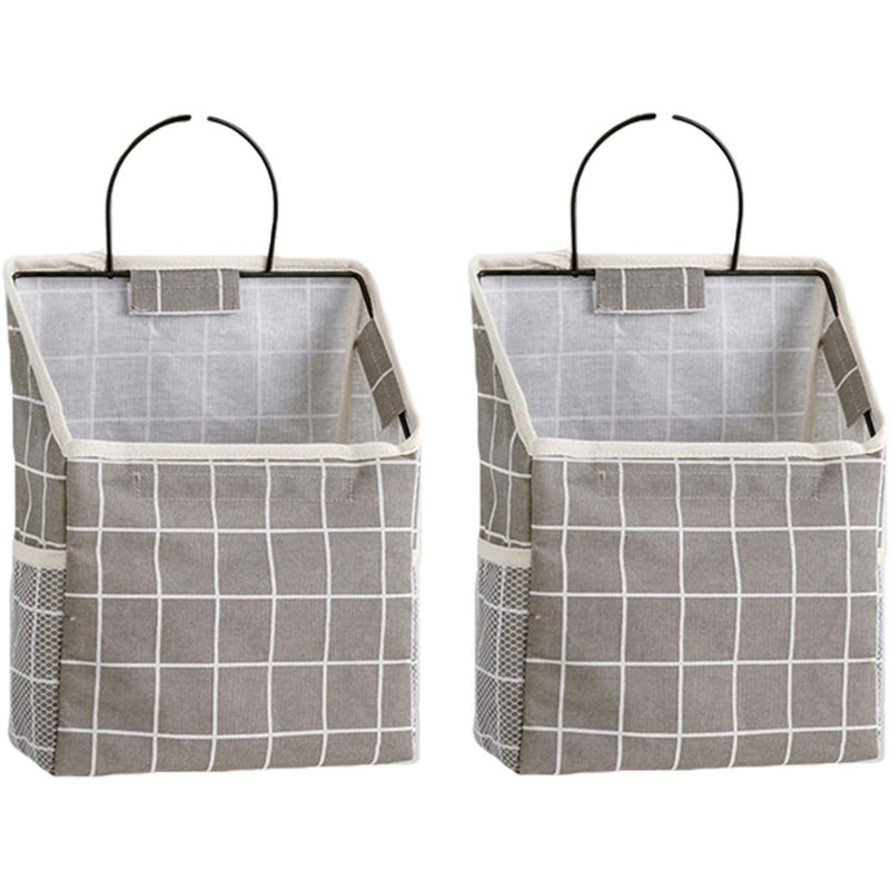 2 sacs de rangement à suspendre au mur, panier de rangement en lin et panier de bureau pour la cuisine, le salon, le salon - gris