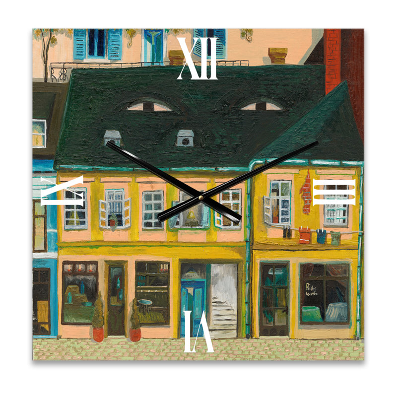 Yellow Facade of Houses In Street In Paris - French Country Wall Clock, Small