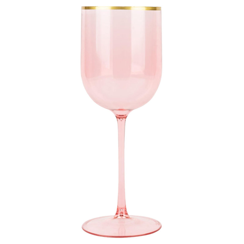 Verres à vin en plastique roses 12 oz avec bordure dorée 2 invités Ecoqualité