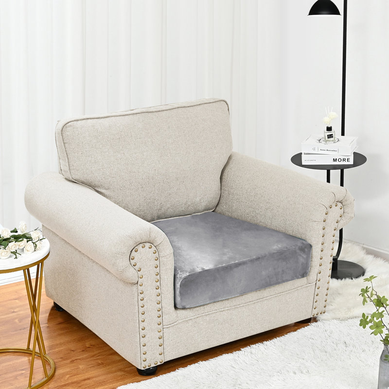 Housse pour canapé à coussins carrés/rectangulaires, Mélange de polyester gris