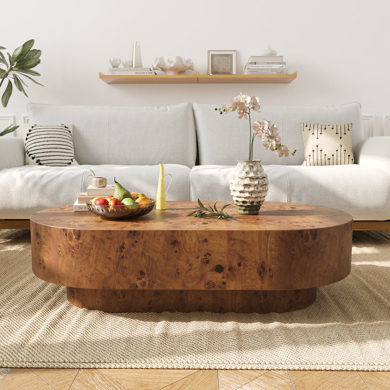 Table basse ovale moderne 43 "avec placage en bois massif, Brun