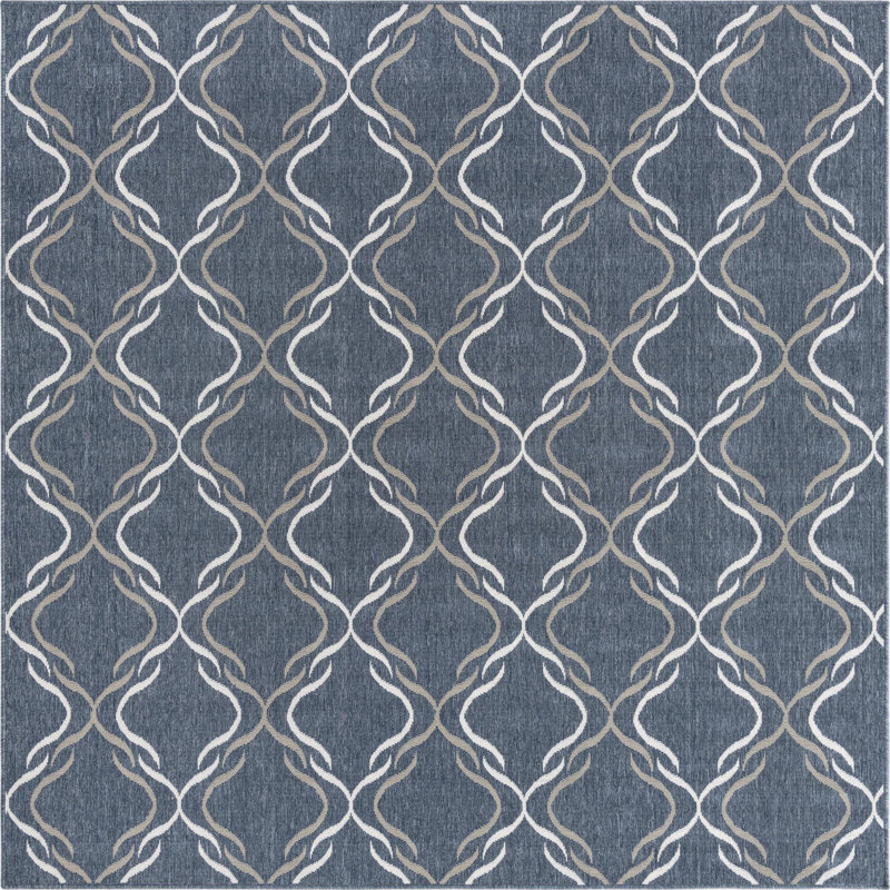 Outdoor Preen Area Rug Dark Blue Color, Square 7'10"