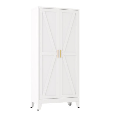 Metal Combination Cabinet, Wardrobe Closet Cabinets With Doors And Shelves, 71" Farmhouse Bedroom Armoire Closet With Hanging Rod And Clothing Shelf,