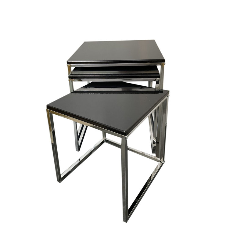 Chavira Sled Nesting Tables, Silver, Black