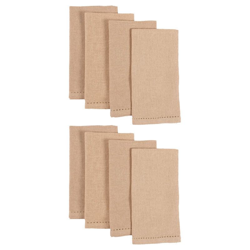 Winston Porter Fete Linen Blend Hemstitch Set Of 8 Napkins, Biscuit