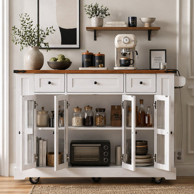 Îlot de cuisine 53 po avec deux portes d'armoire en verre trempé